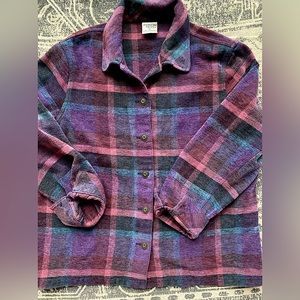 VTG 90’s Plaid Pink, Blue & Purple Knit Button Up Jacket: Size 16